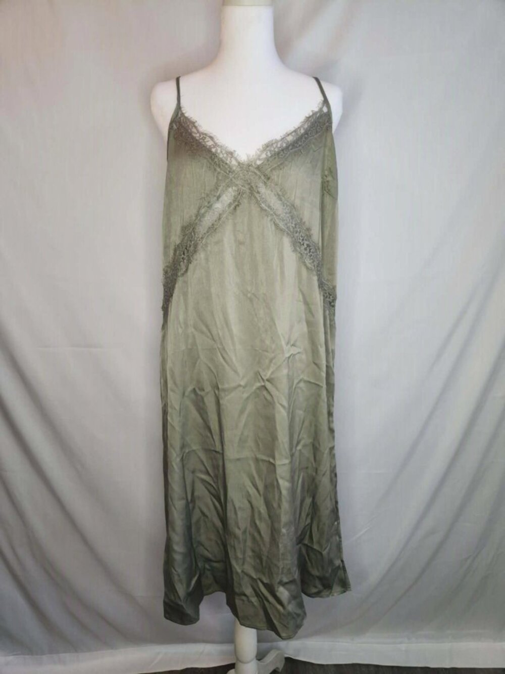 Olive satin lace dress
